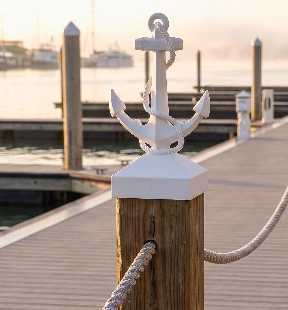 Anchor Post Cap | Nautical Fence Topper | Coastal Home Deck Finial | Beach House Decor